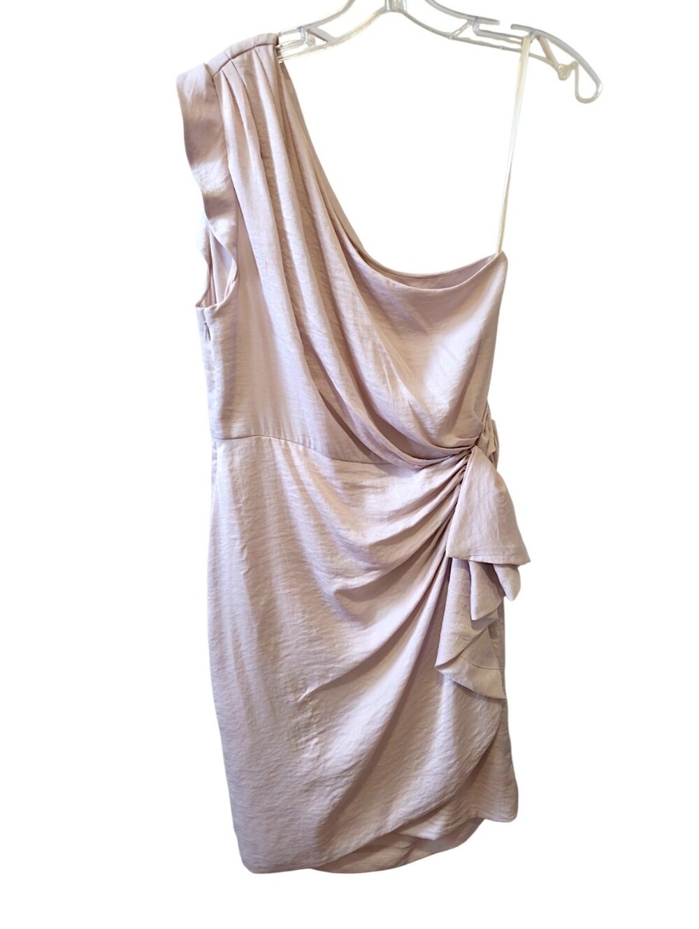 AllSaints One Shoulder Draped Cocktail Blush Pink Ruched Mini Dress Size M